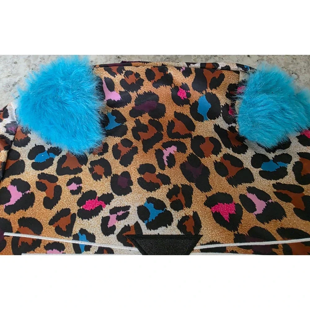 Girls Leopard Print Cat Backpack Teal Faux Fur Ears You're Purrfect 16